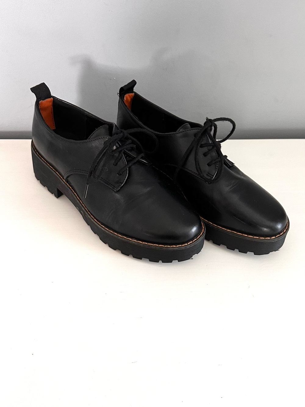 FRENCH CONNECTION - Derby, Lace Up, Black, Vegan Leather, Lug Sole, AMANDA, Sz 9